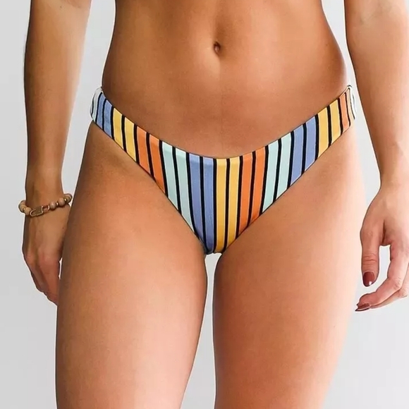Hurley. Light Sunflower Striped Cheeky Bikini Bottom. Size Small. - Picture 2 of 9
